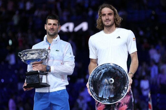 Stefanos Tsitsipas og Novak Djokovic